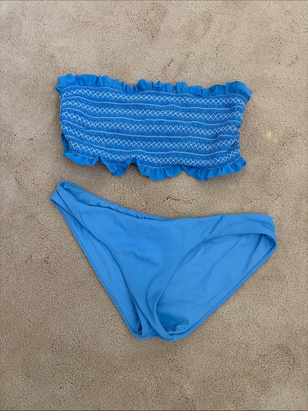 Tory Burch Blue Ruffle Bandeau Bikini Top with bottoms